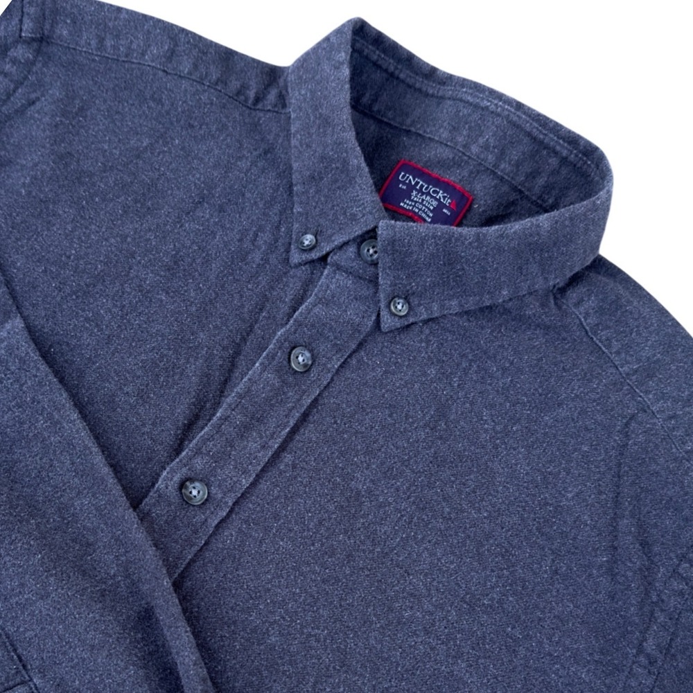 UNTUCKit Men's XL Tall Slim Flannel Shirt Constanti Button Down Gray Cotton